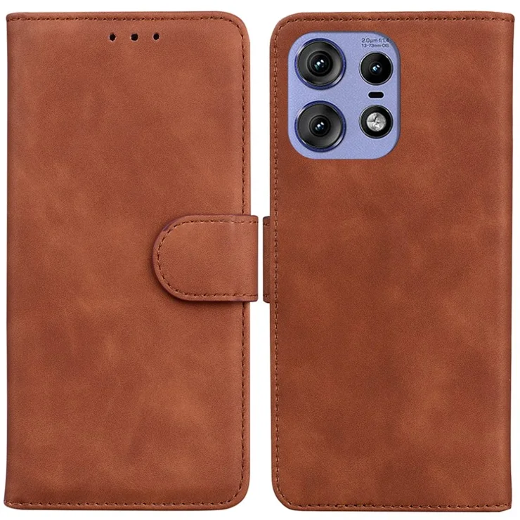 For Motorola Edge 50 Pro 5G Case Anti-Scratch Solid Color Leather Flip Phone Cover - Brown