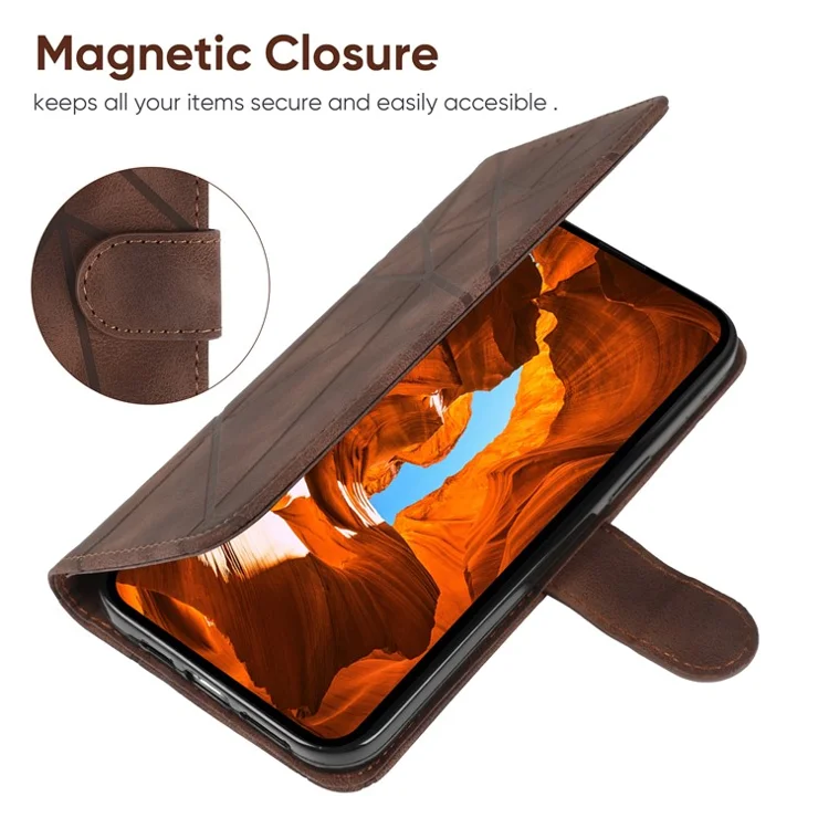 For Motorola Moto G Play (2024) 4G Case with Hand Strap Lines Imprint Leather Phone Cover - Brown