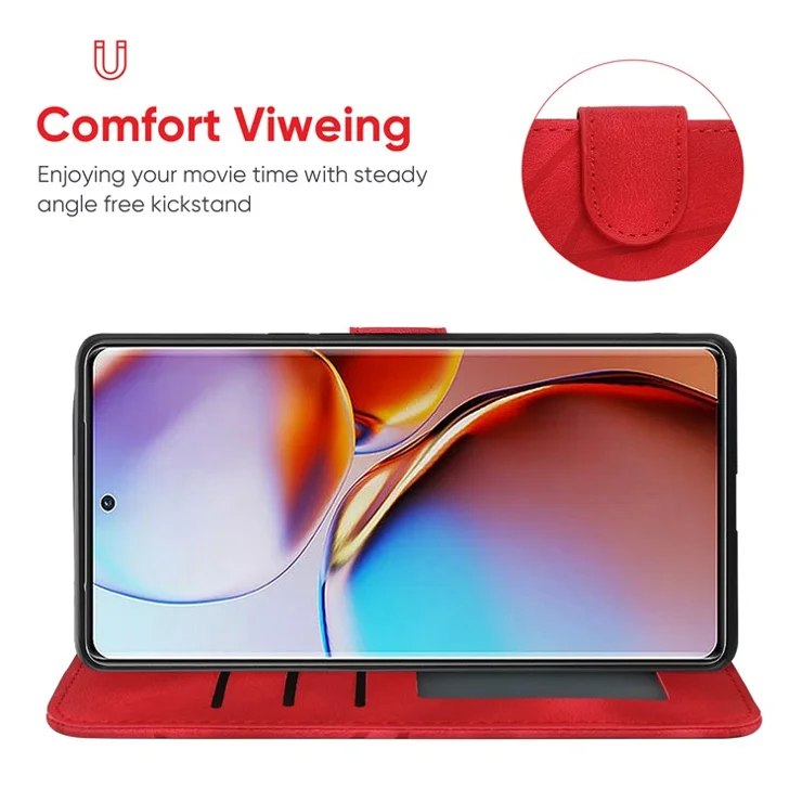 For Motorola Edge+ (2023) / Edge 40 Pro 5G / Moto X40 5G Case Leather Flip Wallet Phone Cover - Red