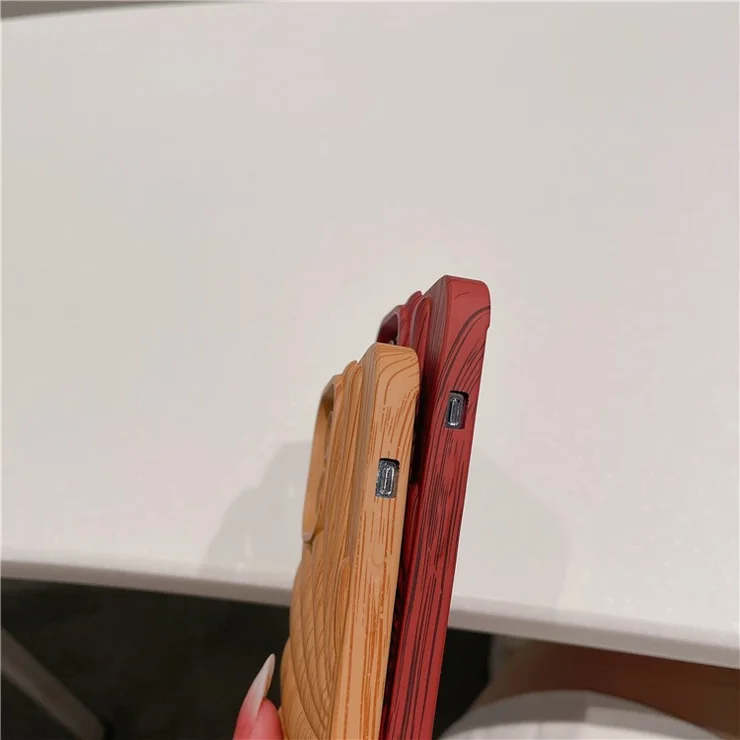 For iPhone 13 Pro TPU Case Seashell Shape Wood Texture Anti-scratch Soft Phone Cover - Dark Brown