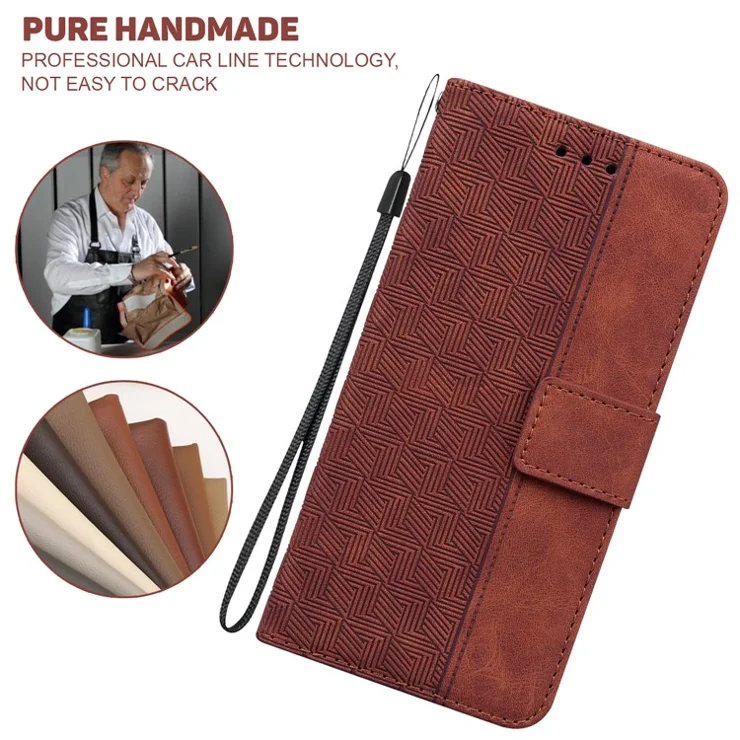 For Samsung Galaxy M55 5G / C55 5G / F55 5G Case Imprinted Geometry PU Leather Protective Cover - Brown