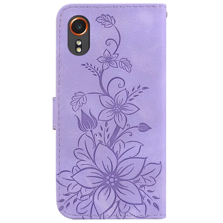For Samsung Galaxy Xcover7 Case Flower Leather Phone Cover with Wallet Function - Purple