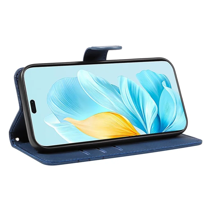 For Honor 200 Lite Case Curved Line Folding Stand PU Leather Phone Cover - Blue