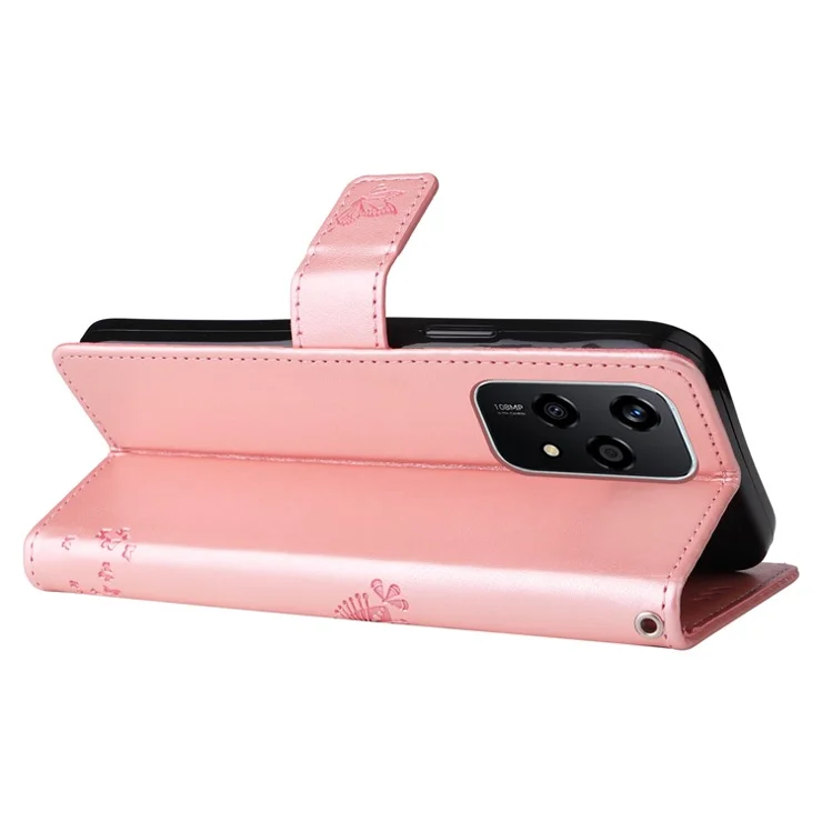 For Honor 200 Lite Phone Case with Stand Cat Tree Pattern Leather Wallet Mobile Cover - Rose Gold