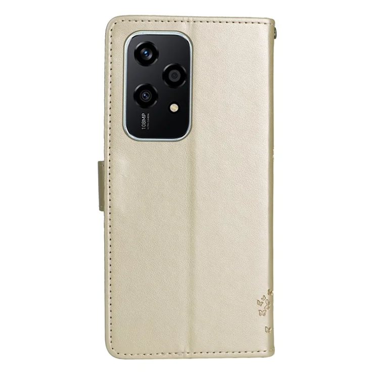 For Honor 200 Lite Phone Case with Stand Cat Tree Pattern Leather Wallet Mobile Cover - Gold