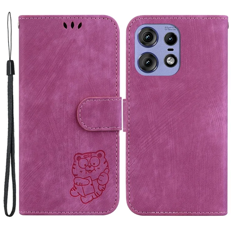 For Motorola Edge 50 Pro 5G Case Leather Wallet Phone Cover Cute Tiger Pattern - Rose