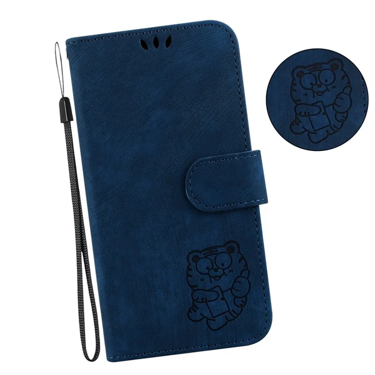 For Motorola Edge 50 Pro 5G Case Leather Wallet Phone Cover Cute Tiger Pattern - Dark Blue