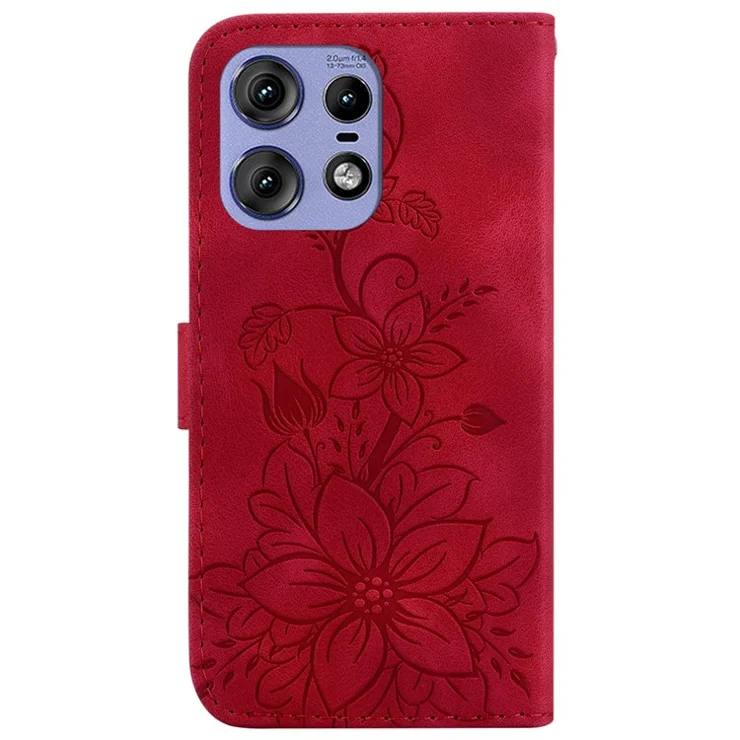 For Motorola Edge 50 Pro 5G Case Wallet Stand Flower Imprinted Leather Cover - Red