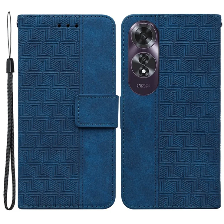 For Oppo A60 4G Shockproof Case Geometry PU Leather Phone Cover with Wallet - Blue