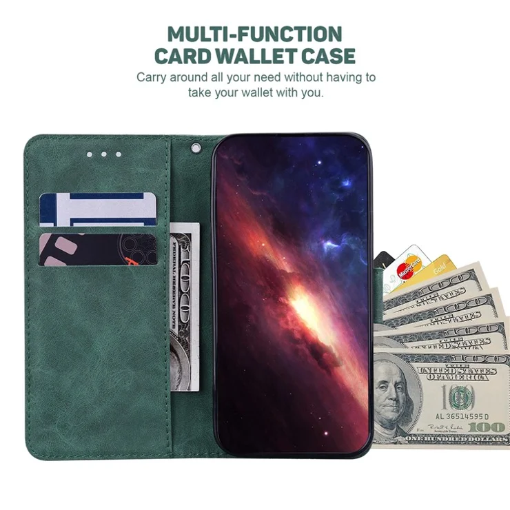 For Oppo A60 4G Shockproof Case Geometry PU Leather Phone Cover with Wallet - Green