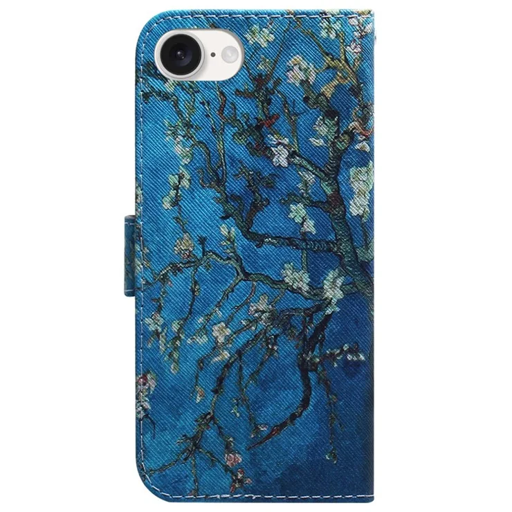 For iPhone 16e Wallet Phone Case Pattern Print Anti-Drop PU Leather Flip Cover - Apricot Flowers