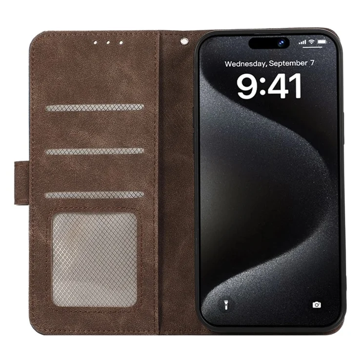 ABEEL For iPhone 16 Case Color Splicing Leather Flip Phone Cover RFID Blocking - Brown