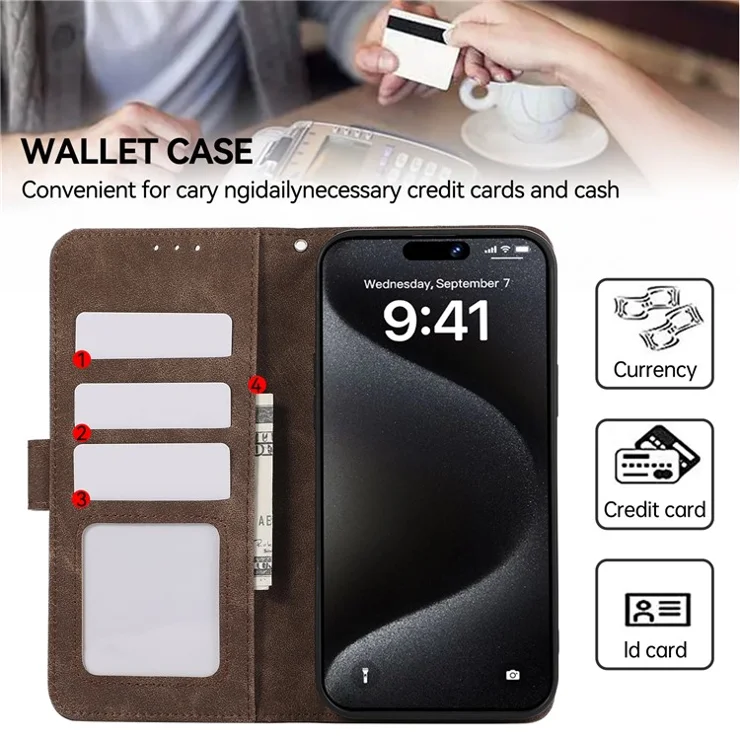 ABEEL For iPhone 16 Case Color Splicing Leather Flip Phone Cover RFID Blocking - Brown
