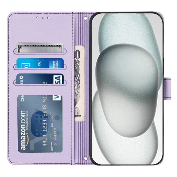 For Samsung Galaxy A54 5G Case with Strap RFID Blocking Leather Wallet Phone Cover Cat Mouse Pattern - Purple
