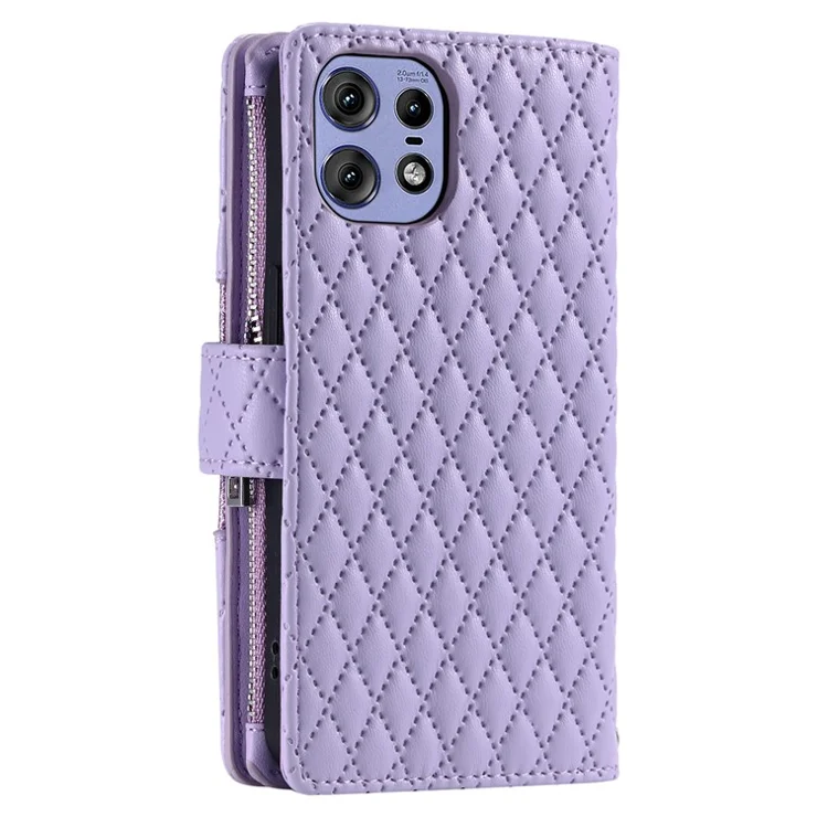 Style 012 for Motorola Edge 50 Pro 5G Case Zipper Pocket PU Leather Glitter Phone Cover - Purple