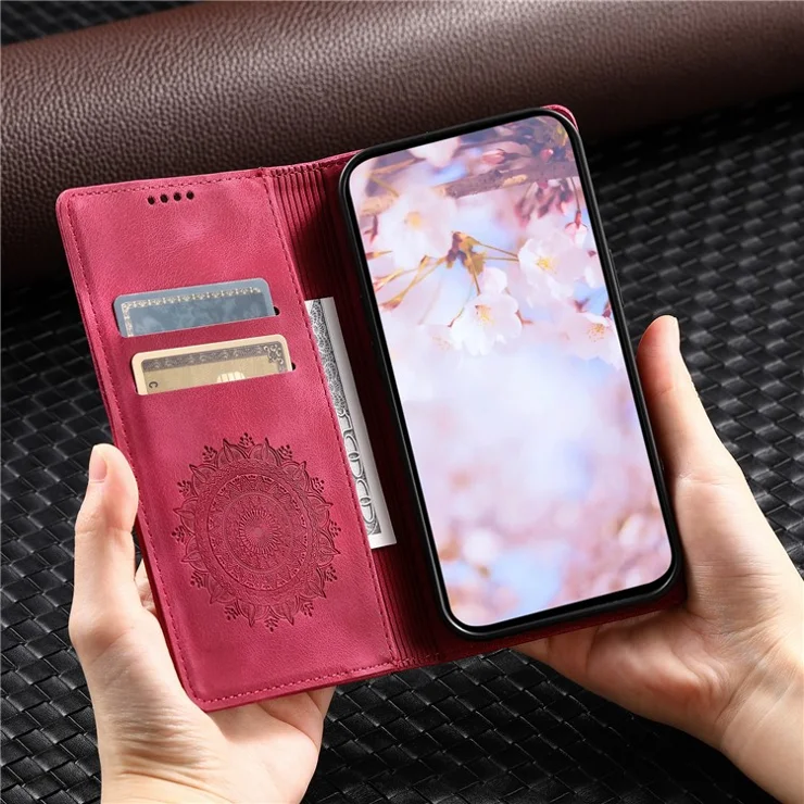 For Motorola Edge 50 Pro 5G Case Imprinted Mandala Leather Magnetic Closure Phone Cover - Rose