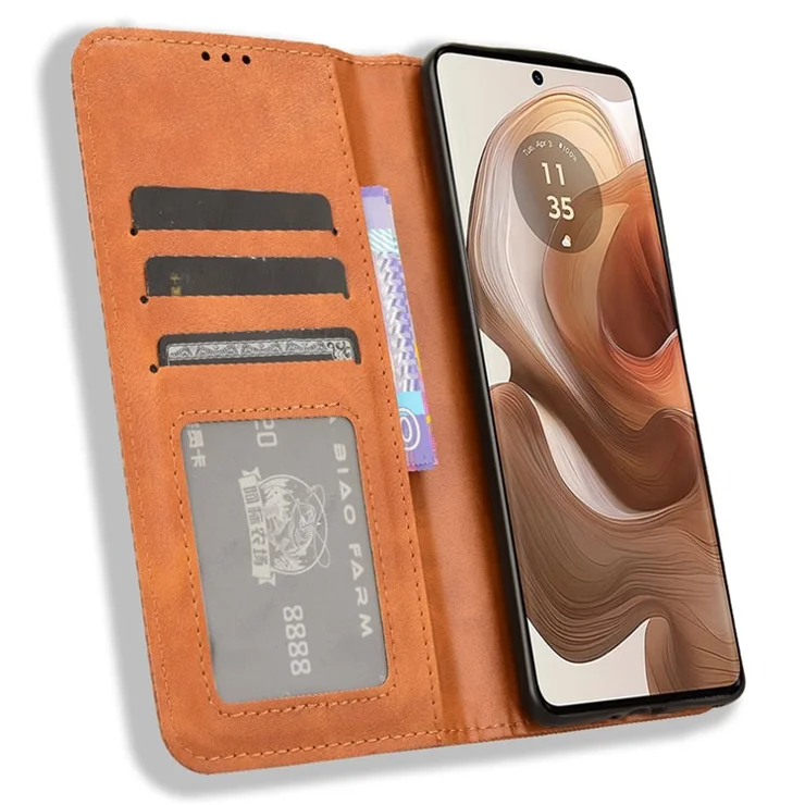 For Motorola Edge 50 Ultra 5G / Moto X50 Ultra 5G Case Retro Leather Phone Wallet Cover - Brown
