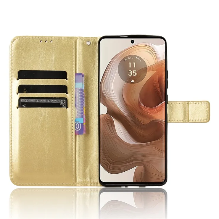 For Motorola Edge 50 Ultra 5G / Moto X50 Ultra 5G Case Folio Leather Crazy Horse Texture Phone Cover - Gold