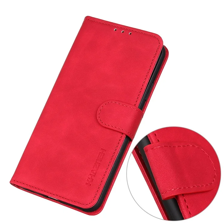 KHAZNEH For iPhone 16 Pro Wallet Case Retro PU Leather Flip Phone Cover - Red