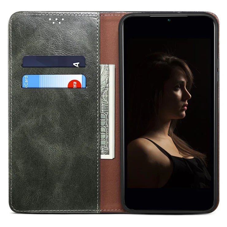 For Google Pixel 8a Case Waxy Crazy Horse Leather Phone Cover - Green