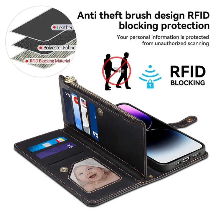 ESEBLE Galaxy Series For Motorola Edge 50 Fusion 5G Case RFID Blocking Leather Phone Cover - Black