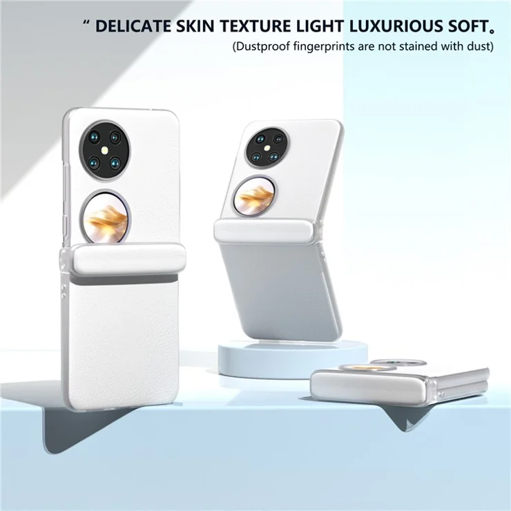 For Huawei Pocket 2 Case Leather+PC Hinge Protection Phone Cover with Clear Matte Edge - White
