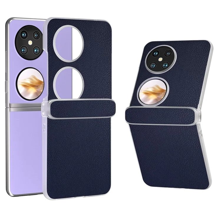For Huawei Pocket 2 Case Leather+PC Hinge Protection Phone Cover with Clear Matte Edge - Dark Blue