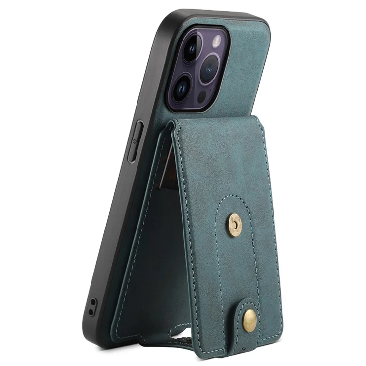 DENIOR D14 For iPhone 14 Pro Max Magnetic Case Card Bag Detachable Leather Phone Back Cover - Blue