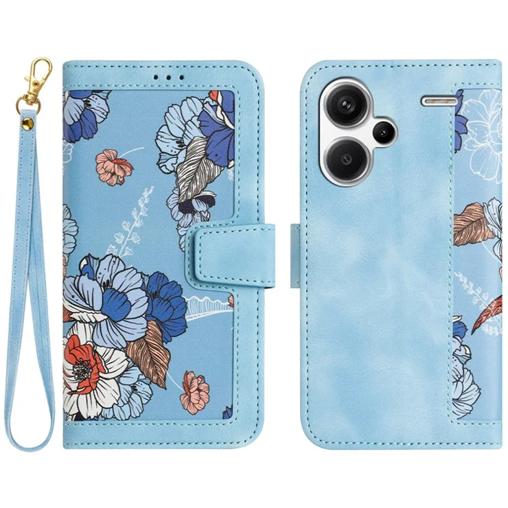 For Xiaomi Redmi Note 13 Pro+ 5G Case PU Leather Flower Pattern Wallet Style Flip Phone Cover - Baby Blue