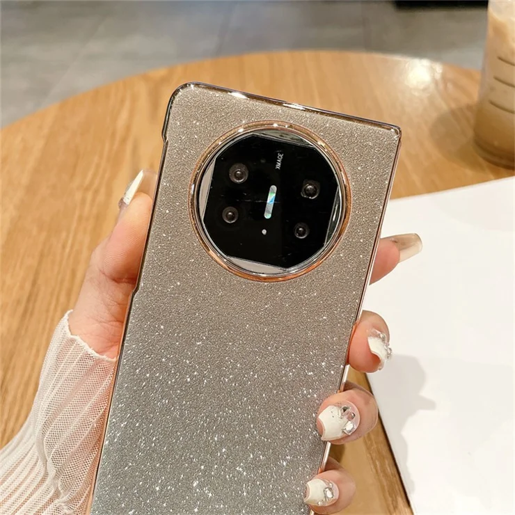 For Huawei Mate X3 5G Case Bling Glitter Hard PC Phone Cover with Wrist Strap - Gradient Gold