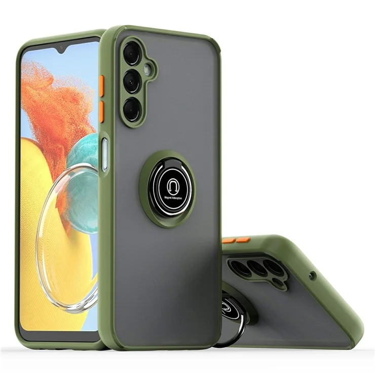 For Samsung Galaxy A05s 4G Case Ring Kickstand PC + TPU Anti-drop Phone Cover - Army Green / Orange
