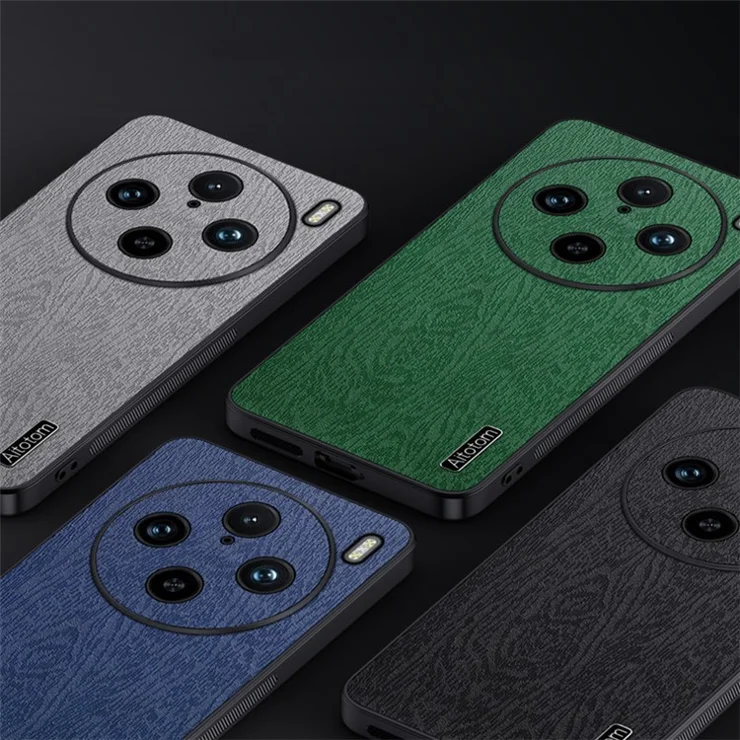 For vivo X100s Pro 5G Case Leather+PC+TPU Wood Grain Outside Design Phone Cover - Blue