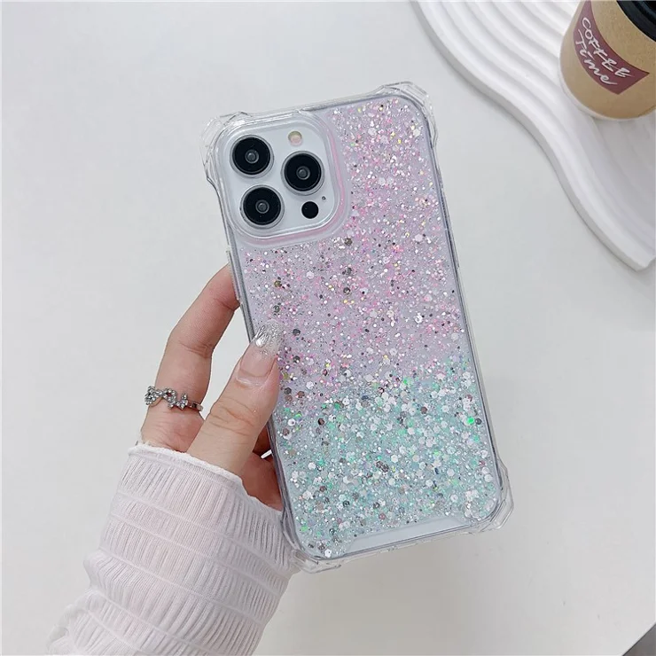 Phone Case for iPhone 15 Pro TPU+Acrylic Dual-Color Back Cover with Pearl Long Strap - Pink+Green