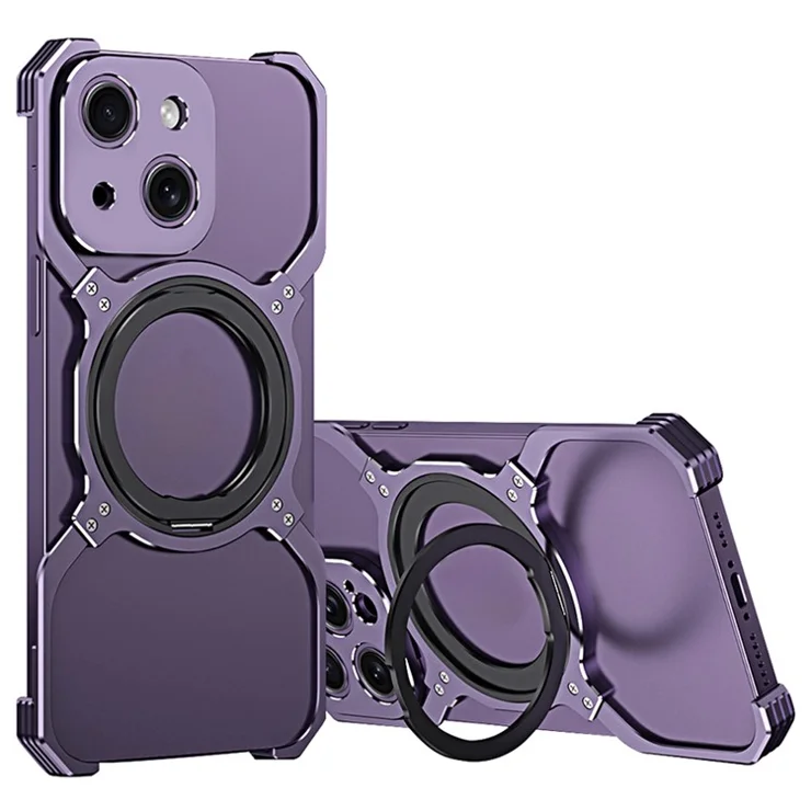 For iPhone 13 Case Kickstand Frameless Metal Phone Bumper Cover Compatible with MagSafe - Purple