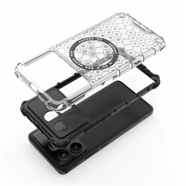 For Xiaomi Redmi K70E 5G / Poco X6 Pro 5G Magnetic Phone Case Honeycomb TPU+PC Back Cover - Blue