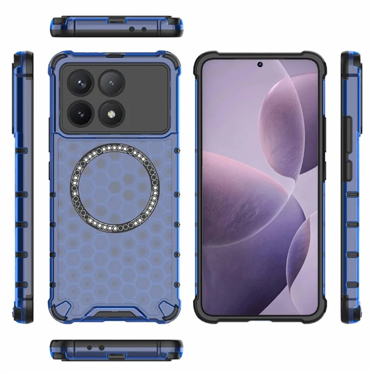 For Xiaomi Poco F6 Pro 5G / Redmi K70 5G / K70 Pro 5G Magnetic Case Honeycomb TPU+PC Slim Phone Cover - Blue