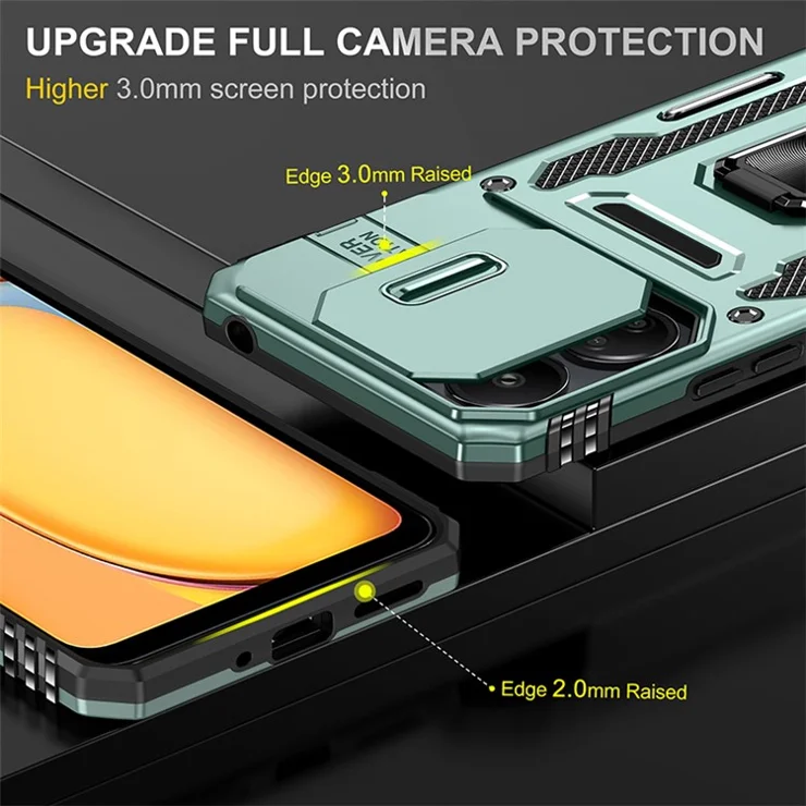 Armor Series For Xiaomi Redmi 13C 4G / 5G / 13R 5G / Poco M6 5G / Poco C65 4G Phone Case with Slide Camera Cover - Green