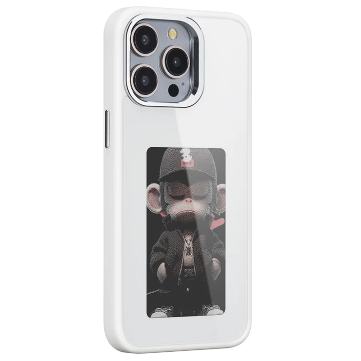 For iPhone 13 Pro E Ink Cover 4-Color Display Phone Case NFC Projection Customized Pattern - White