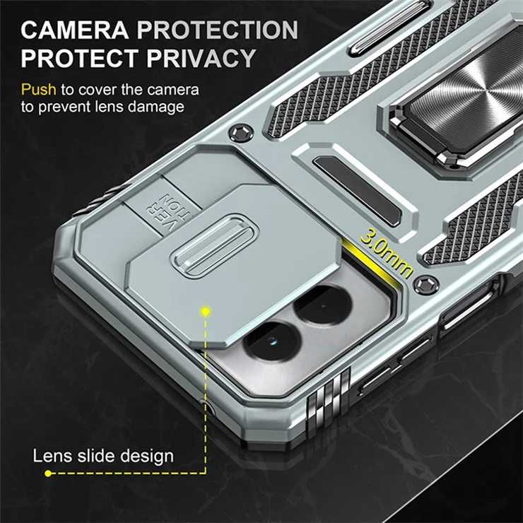 Armor Series For Motorola Moto G Stylus 5G (2024) Case PC+TPU Lens Protection Kickstand Phone Cover - Grey