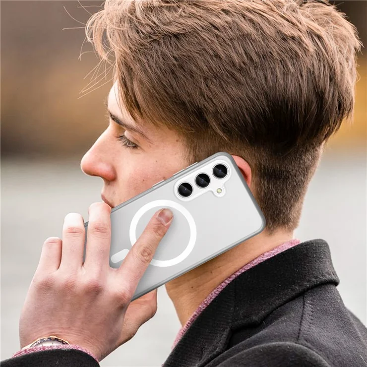 For Samsung Galaxy S25 / S24 Magnetic Case TPU + PC Anti-Fingerprint Phone Cover - White