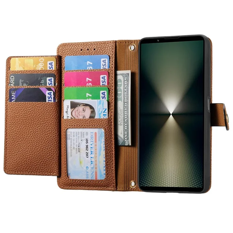 For Sony Xperia 1 VI Case RFID Blocking Zipper Flip Leather Phone Cover - Brown