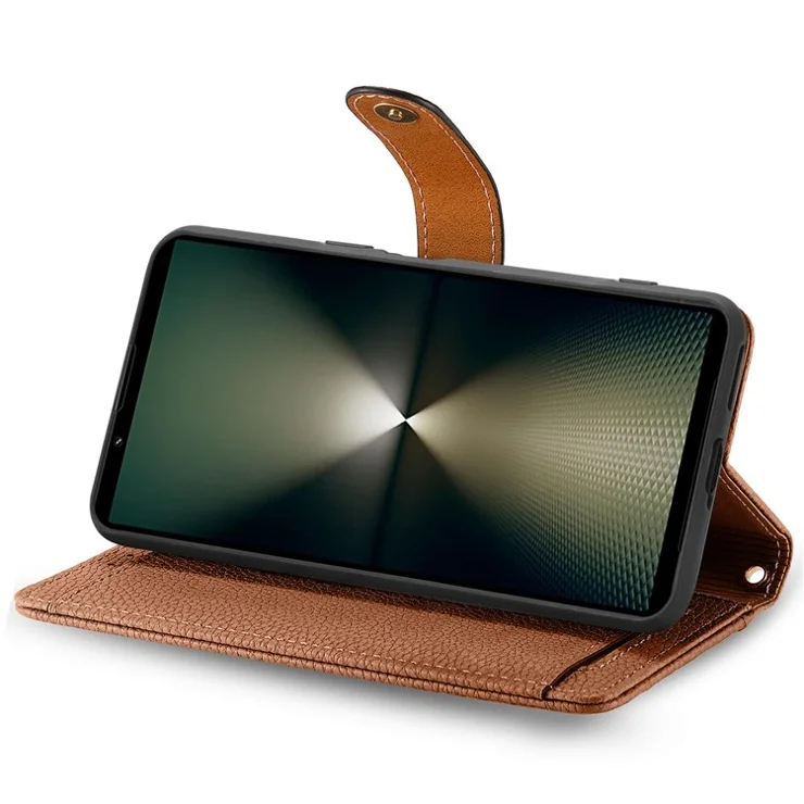 For Sony Xperia 1 VI Case RFID Blocking Zipper Flip Leather Phone Cover - Brown