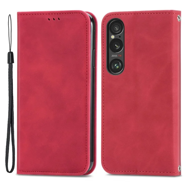 For Sony Xperia 1 VI Case Skin-Touch PU Leather Wallet Stand Flip Phone Cover - Red