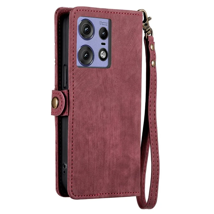 For Motorola Edge 50 Pro 5G Zipper Wallet Case Geometry Lines Leather Phone Cover with Strap - Red