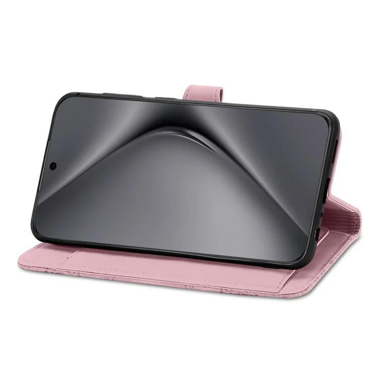 For Huawei Pura 70 Ultra Zipper Wallet Case with Strap Flower Imprint PU Leather Phone Cover - Pink