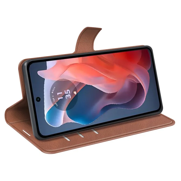 For Motorola Moto G Play (2024) 4G Case Card Slots Calf Texture Leather Wallet Phone Cover - Light Brown