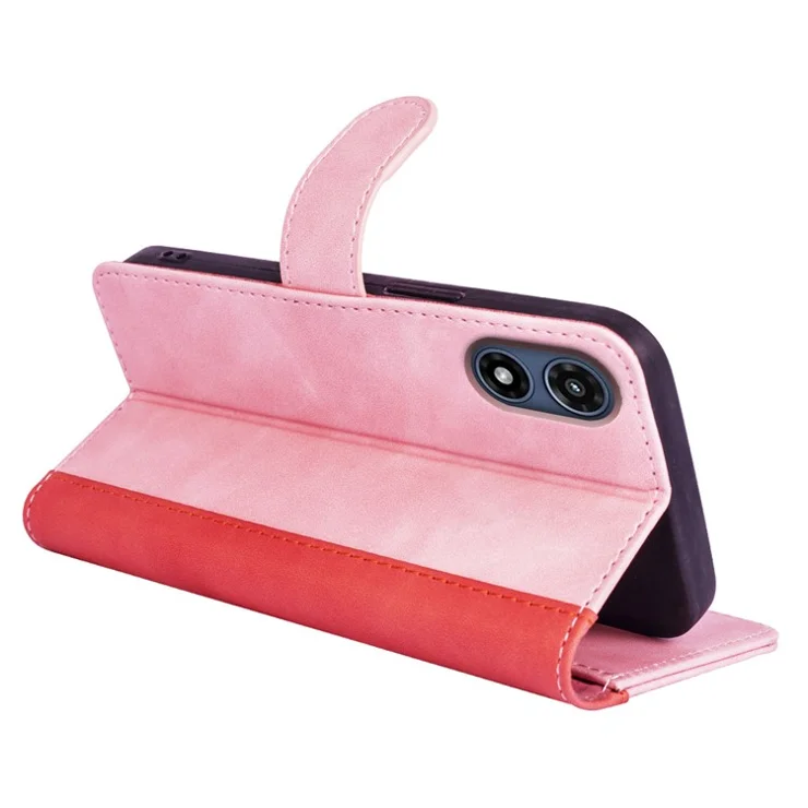 For Motorola Moto G Play (2024) 4G Case Flip Wallet PU Leather Phone Cover Two-Color Splicing - Pink