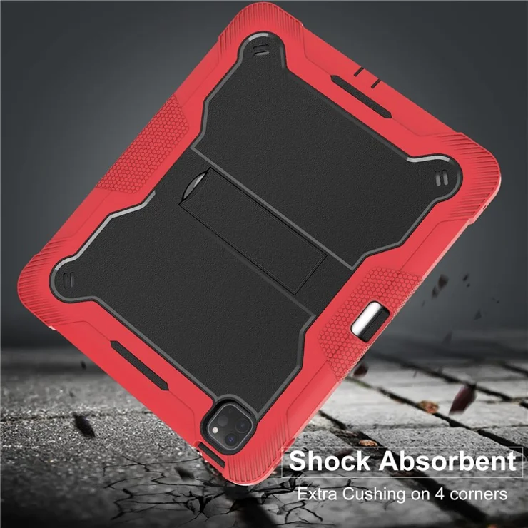 For iPad Pro 13 (2024) Case Silicone + PC Tablet Cover with Pen Holder - Red+Black