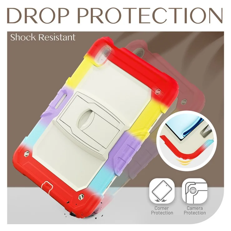 For iPad Air 11 (2025) / (2024) Case PC+Silicone Kickstand Pen Slot Tablet Cover with Shoulder Strap - Camo Red