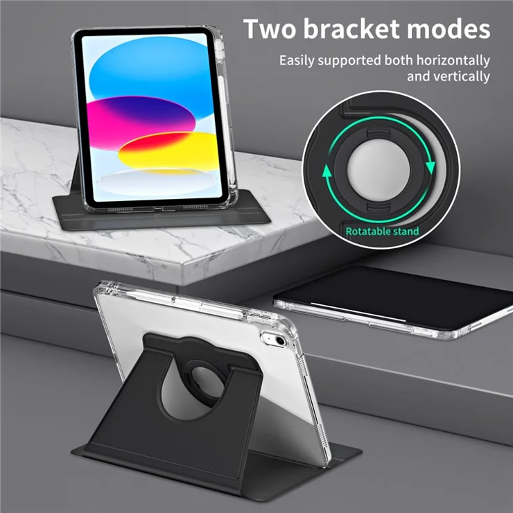 For iPad Air 13 (2025) / (2024) Case Detachable PU Leather Clear Back Smart Cover Rotating Stand - Black